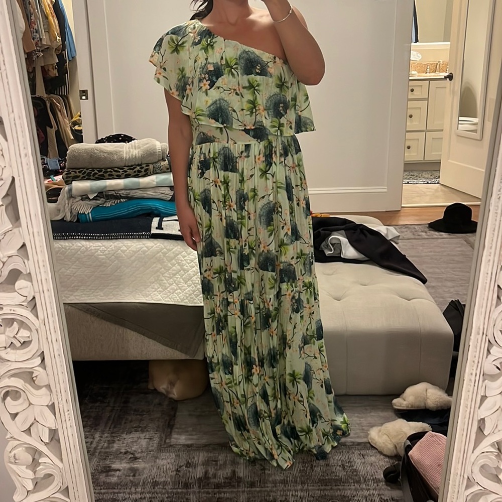 Verandah peacock maxi one shoulder dress
